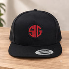 Sig Sauer Red Logo Embroidered Black Mesh Snapback Trucker Hat