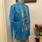 Filipino Xl Barong Tagalog Formal Attire Turquoise Embroidered Long Sleeves