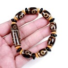 Energy Tibetan Old Agate Heaven earth Symbols Totem Dzi Bead Bracelet Amulet Aaa