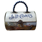 J p Coats Tin Sewing Thread Purse - Latch Closure  Bead Handle W  Vintage Scene