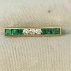 3ct Princess Lab Created Emerald   Diamond Bar Brooch Pin 14k Yellow Gold Plated
