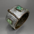 Unusual Antique Signed Chinese Bangle Bracelet Copper Turquoise Great Wall Qing