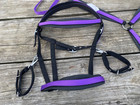 Purple black Nylon Western Halter bridle Combination Set  W reins  Breast Collar