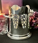 English Silver Wine Holder Vintage Silver Plated Marked Pierced Bottle Holder