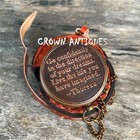 Vintage Brass Compass Engraved Poem Pocket Calendar Compass  With Leather Case