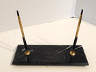 Vintage Gold Tone Cross Mechanical Pen And Pencil Desk Set With Black Onyx Base
