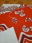 Awesome Rare Vintage Mid Century Retro 70s 60s Big Red Wht Tree Birds Fabric 