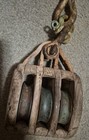 Antique Vintage Wood   Iron Block   Tackle Triple Pulley