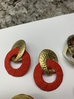 Lot Of 5 Vintage - Modern Costume Earrings Pierced Orange  Red  Gold Tone  Etc