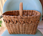 Handsome Vintage Gathering Basket Splint Design Rectangular 13  W Handles 1931