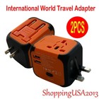 2 X International Universal Travel Adapter 2 Usb Charger Power Converter Orange