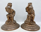 Large Antique Pair Of French Metal Candlesticks 19th Century Leprechauns