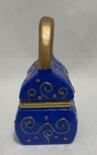 Porcelain Hinged Trinket Box Vintage Purse Blue Gold Tones
