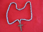 Beaver Tail  Jesuit Cross  Leather Strung Trade Bead Necklace   Wha-0122 06294
