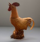 Vintage Rooster Basket Rattan Wicker Removal Lid head Farmhouse Country Core