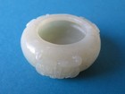 Chinese Very Pale Celadon Jade Brush Washer With 3 Daodie Masks In Relief - Qing