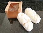 Vintage Ivory Leather    Fur Baby Shoes - Slippers In Original Box  - Unworn