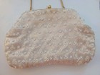 Vintage Retro White Beaded Evening Bag Handbag Gold Chain Strap By Sharonee