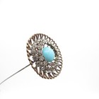 Antique Turquoise Stone  Ring Of Rhinestones  Pin Wheel Hatpin Hat Pin