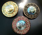 3 Czech Glass Buttons  p829 - Vaseline uanium Dragonfly Center - Large  34 Mm 