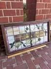 Antique Leaded Stained Glass Floral Transom Window Panel Wood Frame 43x23x1 5  