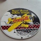 Coca-cola Porcelain Enamel Reproduction Sign  your Thirst Takes Wings  Airplane