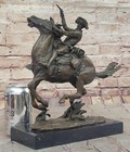 Signed Remington Cowboy Charges Bronze Sculpture Statue Marble Base Figure Deal