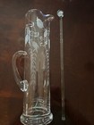 Floral Etched Tall Glass Martini Pitcher With Stirrer - 13 