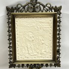 Victorian Brass Stand Porcelain Lithophane Lamp Two Puppies Night Light Soft