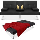 Best Choice Products Faux Leather Futon Sofa Bed Recliner With Cup Holders