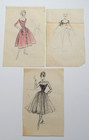 7 - 1950 s Antique Vintage Fashion Design Original Art Drawings Lot