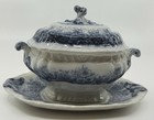 Antique Booths Covered Sauce Tureen   Underplate England Floral Border Pattern