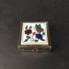 Vintage Butterfly Cloisonne Pill Trinket Box Retro Gold Tone Flower Cream Purple