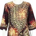 Vtg Batik Print Brown Red W gold Embroidery Caftan Maxi Festival Dress Sz M  969