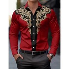 Men s Western Cowboy Shirt Long Sleeve Retro Printing Casual Buttons Down Shirt