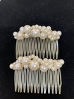 Vintage Lot Of 4 Assorted Faux Pearl Gold Beaded Hair Side Combs Accessories