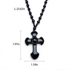 Black Glass Cross Pendant Necklace  Imitation Obsidian Beaded Christian Jewelry