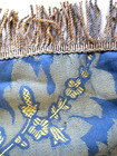 Antique Pillow Cover Vintage Case Brocade Fabric Tapestry Blue Gold 15x22 Fringe