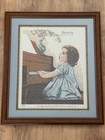 Vintage Framed Needlework Harmony Girl Playing Piano Large Ornate Trim Frame 21   