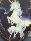 Vintage Ferraro Unicorn And Foal Wood Slice Wall Plaque 1980s Retro Fantasy Art