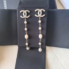 Chanel Cc Logo Swing Pearl Pierced Earrings Gold Tone With Box Authentic