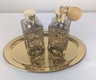 Vintage Vanity Set Gold Tone Tray Filigree Glass Bottles Atomizer