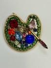 Vintage Weiss Brooch Pin Red Blue Green Rhinestone Artist Painters Palette    