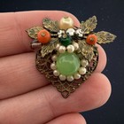 1920s Art Deco      Czech Glass      Brooch Pin Bohemian Filigree Neiger Coral Jade