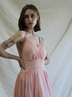 Vintage 1930s Dress Pale Pink Chiffon V Neck Sheer Gathered