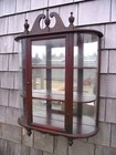 Antique Mahogany Bow Front Cabinet Curved Glass Mirror Curio Display Wall Shelf