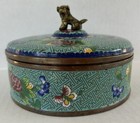 Chinese Cloisonn   Box Jar Round 6 1 2  Foo Dog Handle Qing Dynasty 19th Century