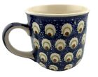 Boleslawiec Polish Pottery Coffee Mug Blue   Cream Peacock Pattern 3 5    Tall