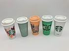 Diverse Set Of 5 Starbucks Reusable 16oz Plastic Travel Tumblers   Lids 