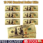 Lot 10 Pcs New   100 Dollar Color Gold Notes Money Banknotes Crafts